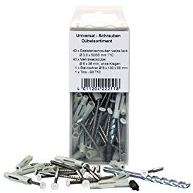 KGM Torx-Schrauben mit weißem Kopf – aus rostfreiem Edelstahl – Inhalt: 40x Torx-Schrauben / 40x Dübel / 1x Steinbohrer / 1x Torx Bit