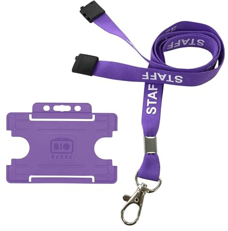 Customcard Ltd Staff Lanyard Purple and Single-Sided ID Badge Holder - Single Safety Break & Metal Clip -Ideal for School, Office, Events -Secure Lanyard Staff Badge Holder with Card Slot (Pack of 10)
