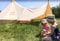 Bell Tent Boutique 285gsm Medium 100% Natural Canvas Bell Tent Awning Kit – 3.6m x 2.4m Canvas with 2 x 1.9m Poles & 8 Pegs and Guy Ropes | Includes Storage Bags