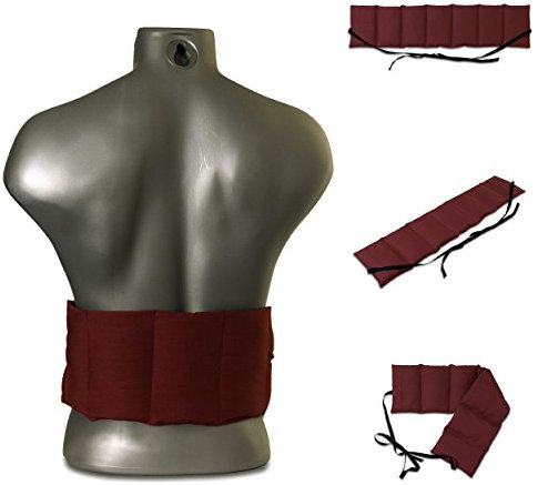 Coussin aux pépins de raisins à 7 compartiments avec sangles - 65x15 cm - Bordeaux - Coussin chauffant - Utilisable à chaud