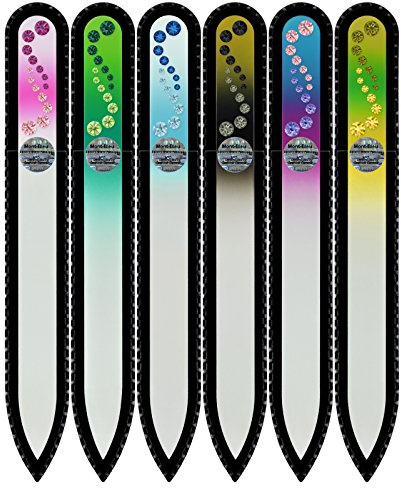 Mont Bleu Set of 5 + 1 free Crystal Nail Files hand decorated with crystals from Swarovski® | Universal Size, Hand Made, Czech Tempered Glass, Lifetime Guaranty
