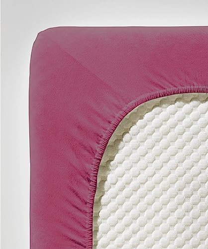 fleuresse Comfort Spannbettlaken (96 % Baumwolle, 4 % Elasthan), mit Rumdumgummizug, Ökotex Standard 100, für Matratzen bis 26 cm Höhe, 140 - 160 x 200 - 220 cm, beere