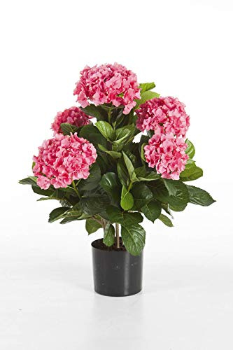 artplants.de Deko Hortensie Haruka, 230 Blüten, 135 Blätter, rosa, getopft, Deluxe, 55cm, Ø 35cm - Hortensien künstlich - Kunstblumen im Topf