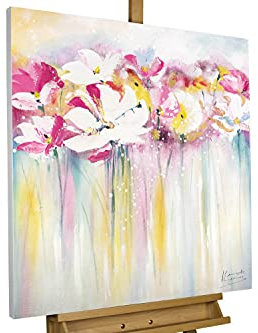 KunstLoft Leinwandbild | 100% HANDGEMALT | 80x80cm | Gemälde 'Rose Scented Summertime' | Rosen | Pink Weiß | Wandbild Wohnzimmer