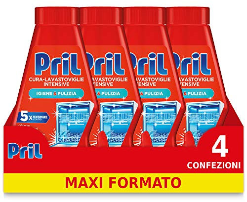 Pril Cura-Lavastoviglie Intensive, Rimuove Grasso, Cattivi Odivi e Calcare da Lavastoviglie, Confezione 4 pezzi da 250 ml