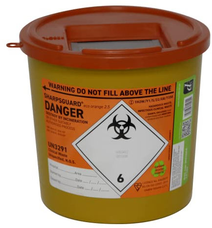SharpsGuard Orange Lid 2.5 Litre Colour Coded Sharps Bin