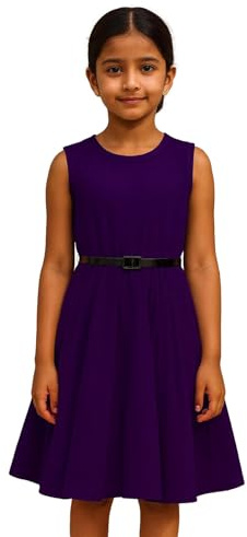 A2Z 4 Kids Girls Plain Skater Dress Party Fashion Summer Dresses - New Skater Dress Purple 9-10