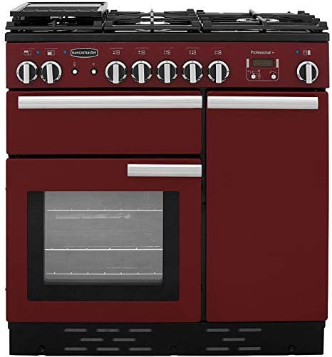 Rangemaster PROP90DFFCY/C Professional Plus Cranberry with Chrome Trim 90cm Dual Fuel Range Cooker