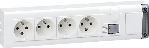 Bloc multiprises fixable avec interrupteur bipolaire à voyant et 4 prises de courant 2P+T longueur 309mm