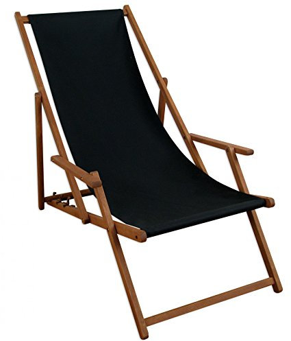 Liegestuhl schwarz Sonnenliege Gartenliege Holz Deckchair Strandstuhl Massivholz Gartenmöbel 10-305