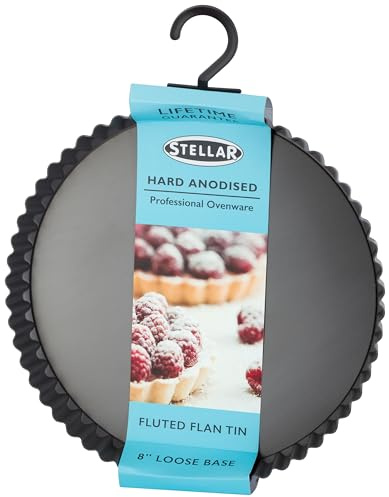 Stellar Hard Anodised 20cm/8 Fluted Flan Tin with Loose Base, 21 x 2cm, Oven Safe to 240C