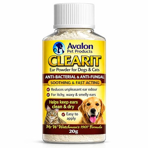 Avalon Pet Products CLEARIT 20G Ear Powder for Dogs & Cats – Anti Bacterial & Anti Fungal Powder – Supports Yeast Control, Itching, Wax Build-Up & Odour - Helps Keep Ears Dry, Fresh & Comfortable –