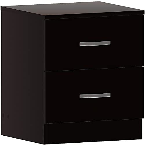 Vida Designs, Comodino con 2 cassetti, Maniglie in Metallo e Guide, Sistema Unico Anti-ribaltamento, per Camera da Letto, Colore Nero