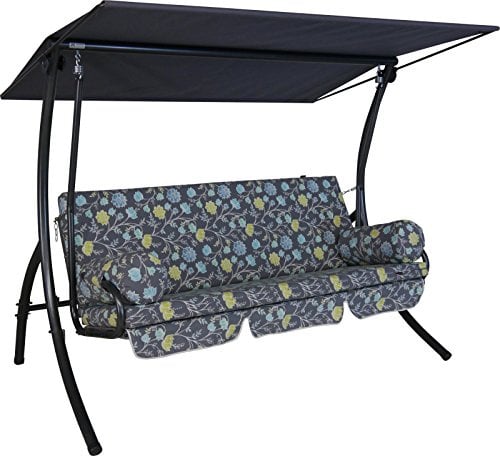 ANGERER Hollywoodschaukel Dream grau-blau geblümt | Gartenschaukel Made in Germany, Schaukel zum Sitzen, Liegen und Entspannen, inklusive Bett-Funktion, einfache Montage