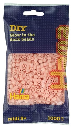 Hama Perlen 207-56 Bügelperlen Beutel mit ca. 1.000 Midi Bastelperlen mit Durchmesser 5 mm in Leuchtfarbe rot, kreativer Bastelspaß für Groß und Klein