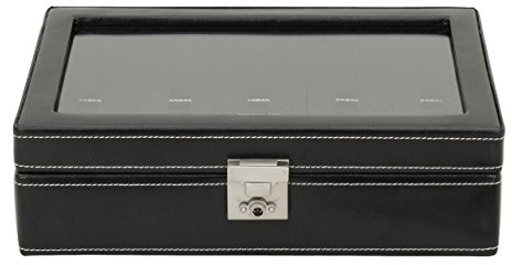 Friedrich|23, Uhrenkoffer, Für 10 Uhren, Leder-Optik, 29 x 18,5 x 8,5 cm, Abschließbar, London, Schwarz, 26105-2