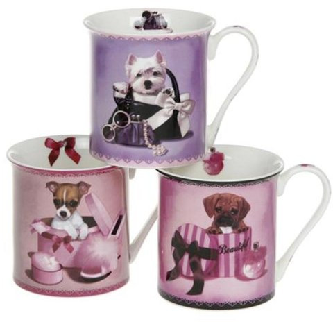 Cute Puppy Fine China Mug - Jack Russell in Hat Box