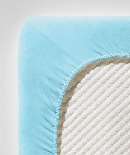 fleuresse Comfort Spannbettlaken (96 % Baumwolle, 4 % Elasthan), mit Rumdumgummizug, Ökotex Standard 100, für Matratzen bis 26 cm Höhe, 140 - 160 x 200 - 220 cm, himmelblau