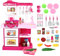 deAO My Little Chef Kitchen Play Set with 30 Accessories for Children, Features Light and Sound for Children (Pink)