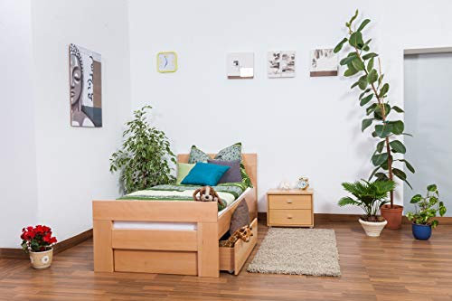 Einzelbett/Gästebett Easy Premium Line K2 inkl. 2 Schubladen und 2 Abdeckblenden, 90 x 200 cm Buche Vollholz massiv Natur
