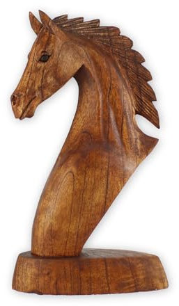 budawi® Holzskulptur Pferd Pferdebüste Pferdeskulptur Deko Figur Statue Pferdekopf aus Teakholz