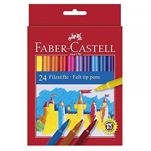 Faber-Castell Filzstifte für die Schule, robuste Spitze, Kappe mit Ventilator, waschbar, Etui mit 24 Filzstiften