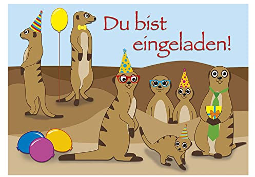 Postkarten-Style 10 Einladungskarten Erdmännchen Du bist eingeladen + 1 Schreibblock witzige Erdmännchen 1152-10+7170