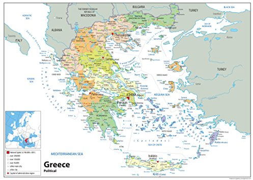 Politische Karte von Griechenland, Papier, laminiert [GA]. A2 Size 42 x 59.4 cm