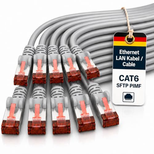 1aTTack.de 7.5m Cat6 Ethernet Cable Lan Patch Cat 6 Cables Internet Rj45 Plug 1Gbit/s SFTP PIMF for switch, router, modem, computer, gaming, tv, patchfields - 10 colors - 10 pieces 7.5m