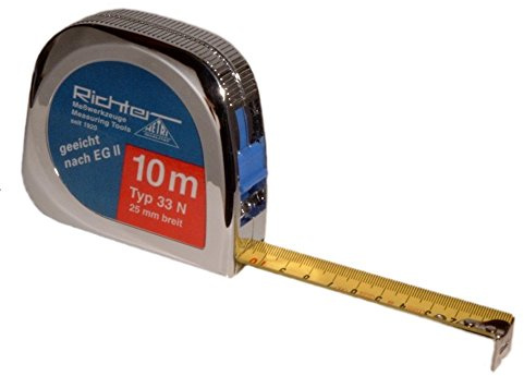 Richter Taschenrollbandmaß - Taschenbandmaß - Bandmaß 25mm breit Längen:Tachen-Rollbandmaß 33N-10m - Länge 10m