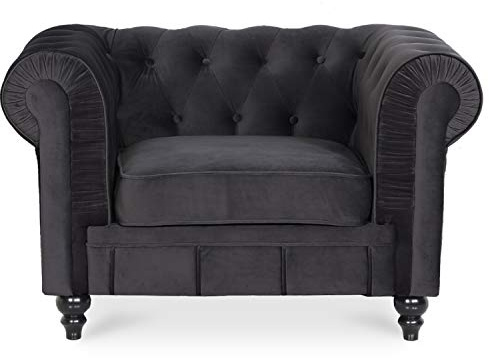INTENSE DECO Fauteuil Chesterfield Velours Altesse Noir