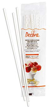 Decora, 0050372 Backpapierstäbchen, Geeignet zum Backen im Ofen, Perfekt für die Herstellung von Cake-Pops, Keksen und Lollis, Packung mit 25, Durchmesser 3,8 x 228 mm.