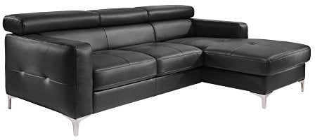 Mivano Ecksofa Sammy, Schlafsofa in Lederimitat mit Bettkasten und Kopfteilverstellung, 227 x 74 x 187, Kunstleder, schwarz