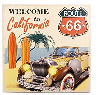 Wandbild Dekoschild Holzbild LED- Bild Wanddeko Wandschild Bild Shabby Leinwand 40x40cm Leuchtbild Route66