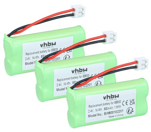 vhbw 3X Akku kompatibel mit Binatone MD1600 | Elite Range, MD2550, E3800, E800, BB600, BB500 schnurlos Festnetz Telefon (800 mAh, 2,4 V, NiMH)