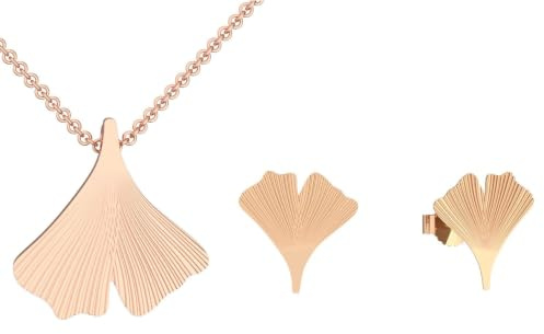 Ginkgoblatt Schmuckset Anhänger und Ohrstecker in Rosegold vergoldet | inkl. Luxus-Etui Kettenanhänger Damen Gingko Ohrstecker Gingko Blatt glänzend