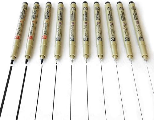 Pigma Sakura Micron & Graphic Tintenfeinschreiber-Set, Schwarz, 0,05 mm – 3,0 mm, 10 Stück