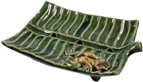 GURU SHOP Exotische Keramik Seifenschale - Blatt, Grün, 2x10x8 cm, Seifenschalen