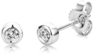Miore Damen Ohrstecker 9 Karat 375 Weißgold mit 2 weißen Diamanten 0,10 ct. – Ohrschmuck klein 3.5 mm