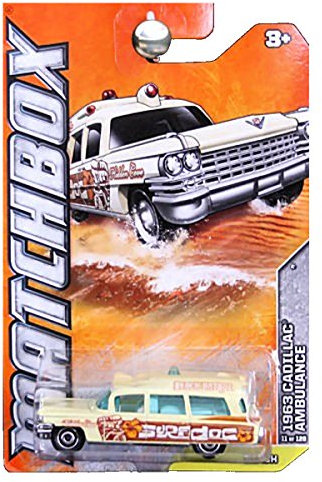 Matchbox 2012 Beach 1963 Cadillac Ambulance Surf Doc Beach Patrol Yellow