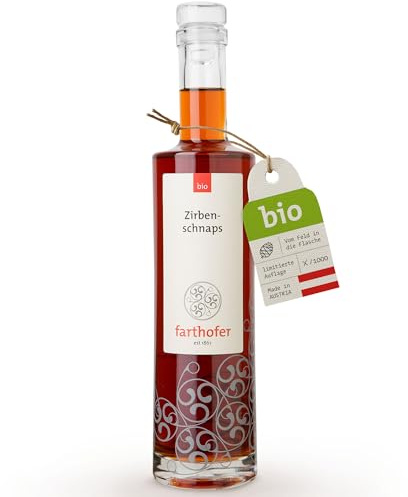Farthofer Bio-Zirbenschnaps | Ansatz aus Alpinen Zirbenzapfen in Bio-Korn | 40% vol, 350 ml | Vegan, Handgemacht | Stilvolles Geschenk aus Österreich