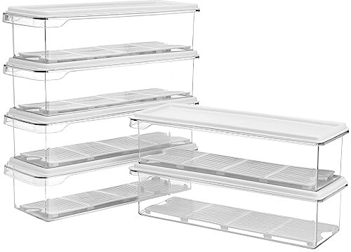 Kurtzy 3 Pack Plastic Fridge Storage Organiser Bins with Lids - Clear BPA Free, Stackable Refrigerator and Freezer Organisers With Drain Plate - For Kitchen, Pantry, Cabinets and Countertops