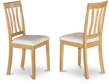 East West Furniture ANC-OAK-LC Antique Kitchen Dining Chairs - Faux Leather Upholstered Wooden Chairs, Set of 2, Oak