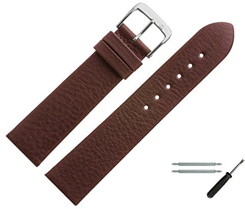 MARBURGER Uhrenarmband 22mm Leder Braun Silber Yak Prägung - Montage Set 5252232000120