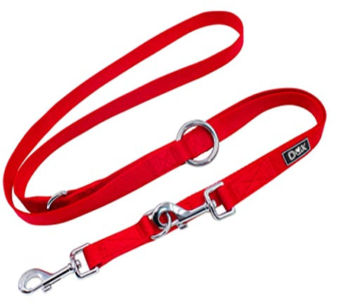 DDOXX Nylon Hundeleine - 2m, 3fach verstellbare Hundeleine für alle Hundegrößen - M (Rot)