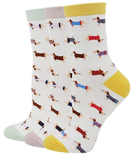 Pomlia® Damen Socken Hunde Motive Dackel Socken Dog Socks (OneSize, D02)