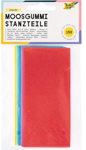 folia 2354 - Moosgummi Stanzteile, Zahlen, 150 Stück, farbig sortiert, ca. 1,5 cm groß, ideal für Scrapbooking, Kartengestaltung und kreative Bastelarbeiten