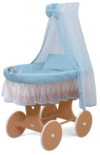 Waldin Stubenwagen-Set mit Ausstattung,XXL,Bollerwgen,komplett,9 Modelle wählbar,Gestell/Räder weiß lackiert,Stoffe weiß