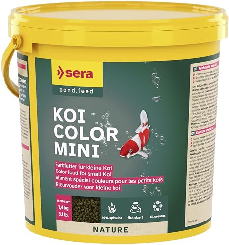 sera Koi Futter Color Mini 3,8 l (1,4 kg) | Natürliches Koifutter für farbenprächtige Koi bis 12 cm | Optimale Farbausprägung mit Spirulina, Gammarus & Krill | Für Gute Wasserqualität im Teich