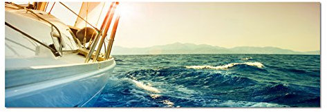 Paul Sinus Art Panoramabild auf Leinwand und Keilrahmen 150x50cm Meer Segelboot Yacht Sonnenuntergang